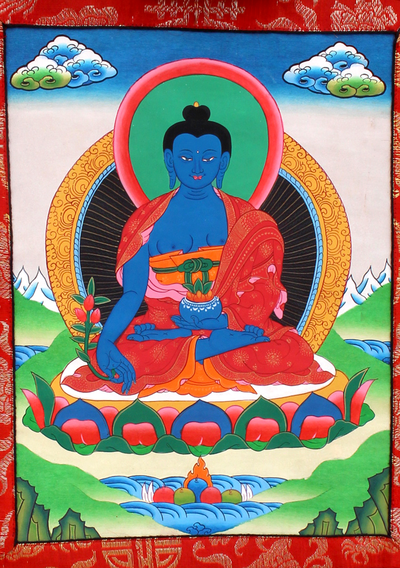 Medicine Buddha Wall Hanging Banner with Brocade STOCK CLERANCE SALE