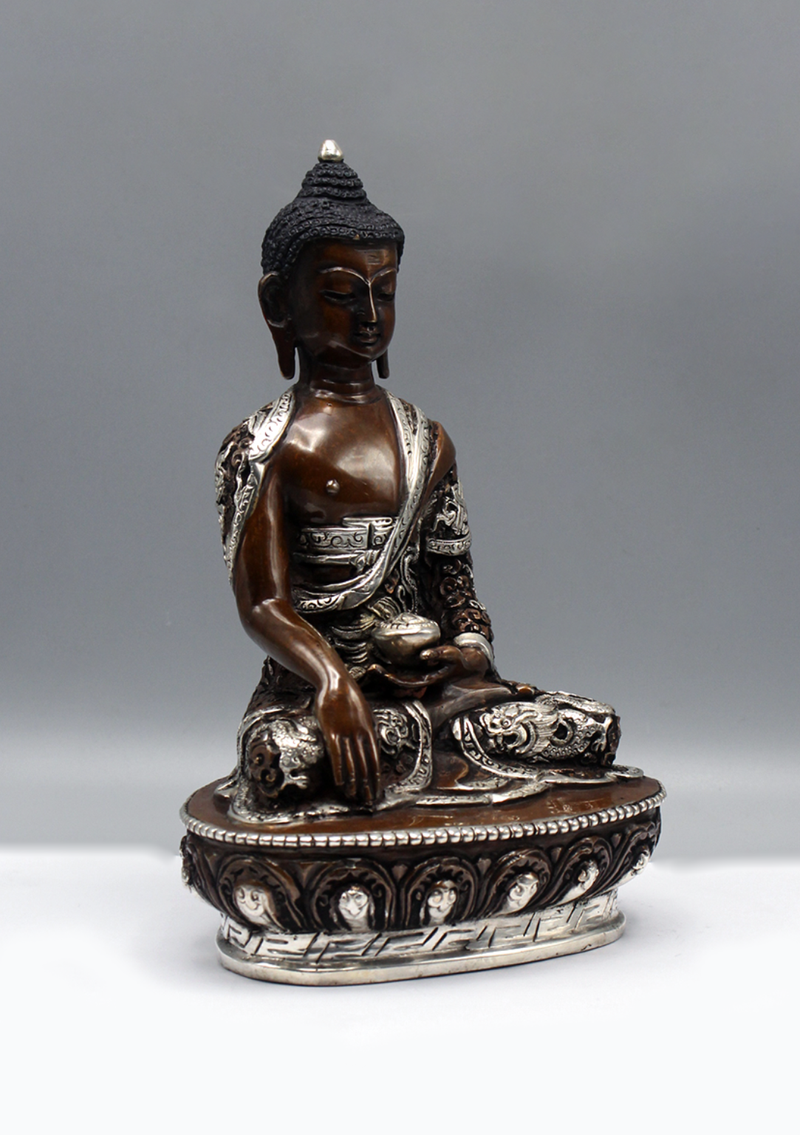 Silver Copper Shakyamuni Buddha Statue 8"H