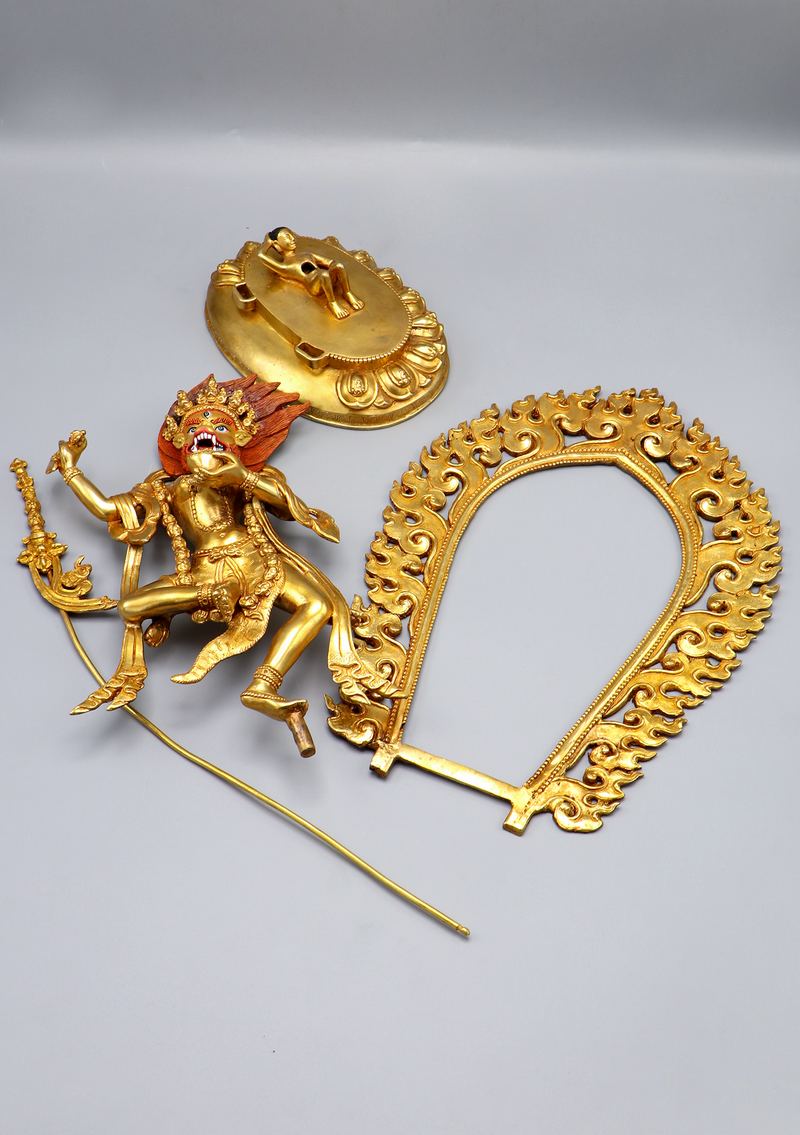 Fully Gold Plated Simhamukha Statue 13.5"H