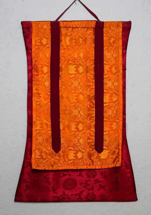 Yellow Dzambhala Thangka Painting with Brocade