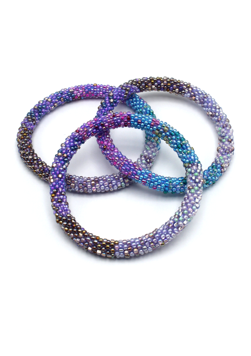 Purple Multi Color Roll on Beads Bracelet