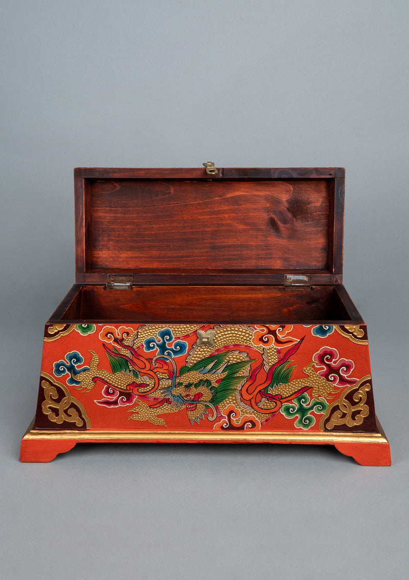 Handpainted Tibetan Dragon Wooden Altar Box