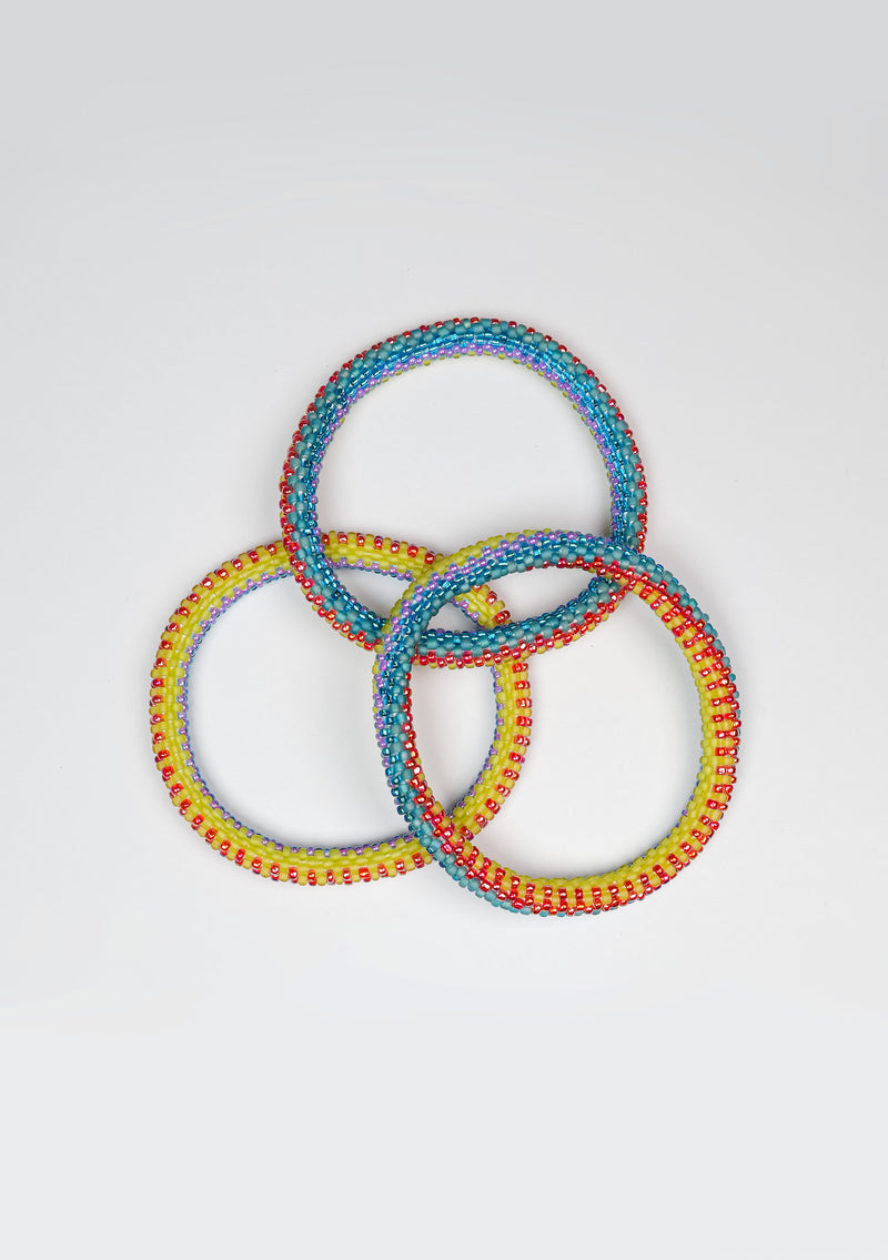 Blue and Neon Mix Nepalese Roll Bead Bracelet