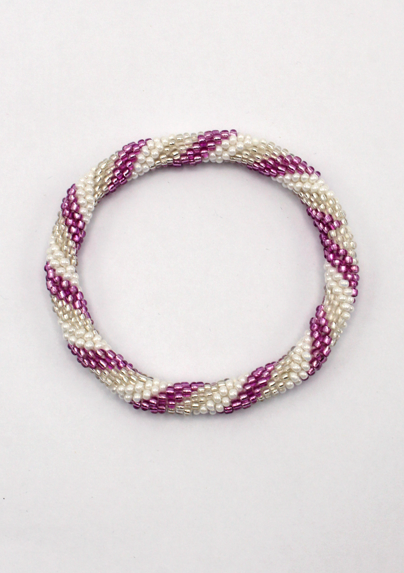 Purple Silver Swirl Nepalese Roll on Beads  Bracelet