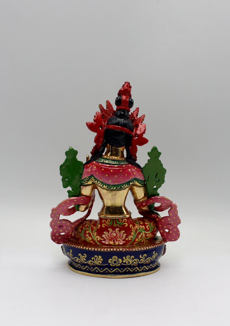 Hand Painted Gold Green Tara Statue 5.5" H