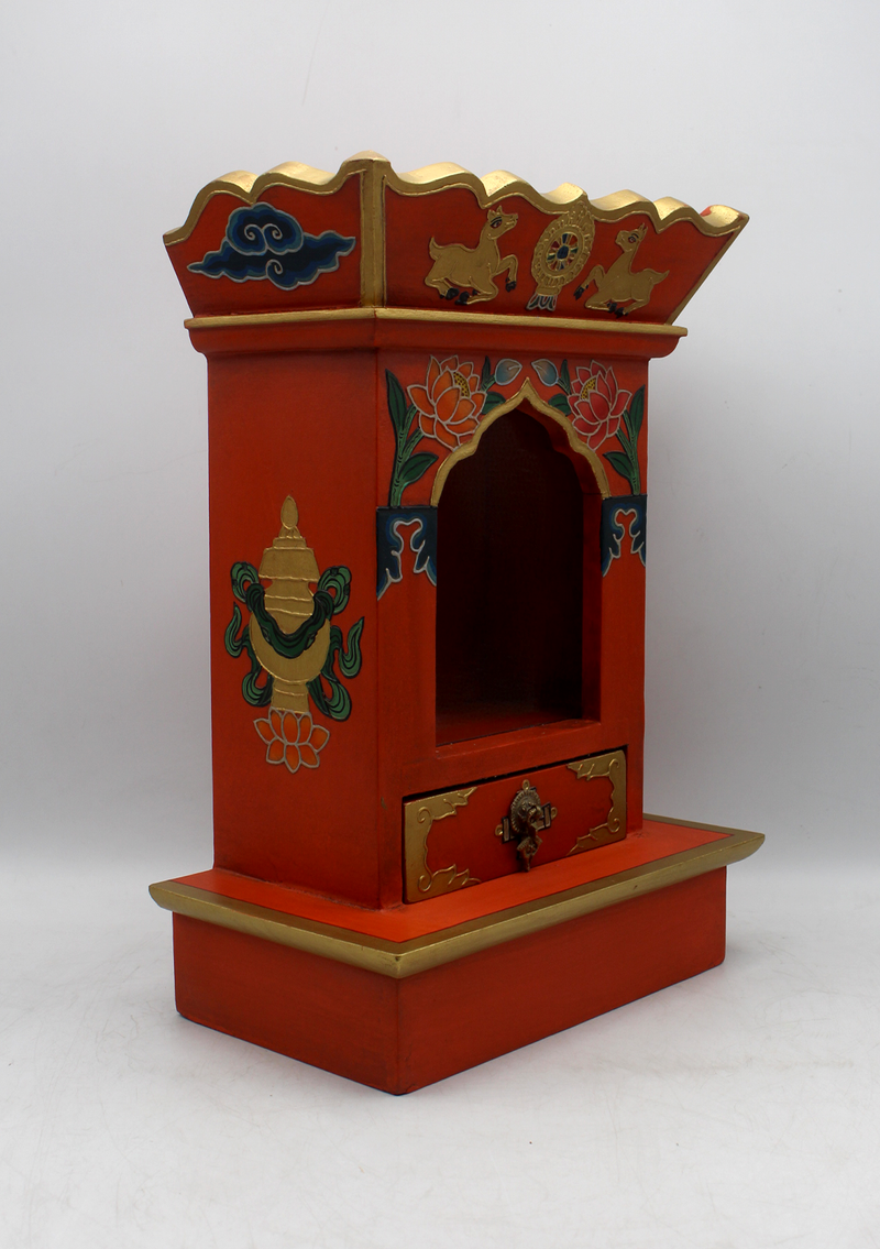 Parasol Tibetan Wooden Shrine Altar Box with Glass