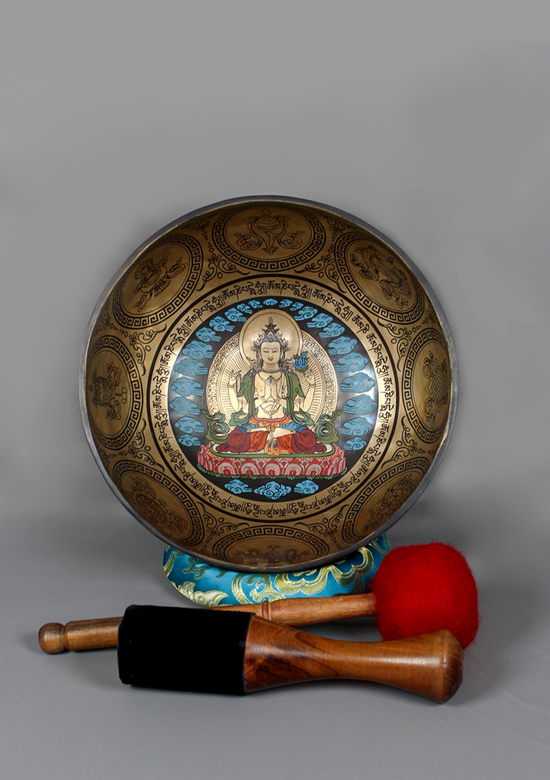 Hand Painted Chenrezig Singing Bowl C Note Blue