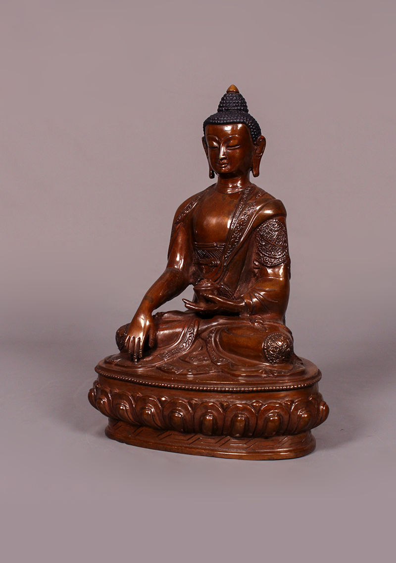 Oxidized Copper 8 Auspicious Symbol Shakyamuni Buddha Statue 9" H