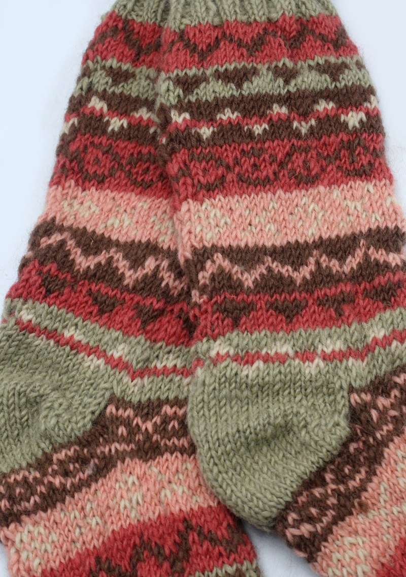 Red Gray Multicolor Woolen Knee High Socks
