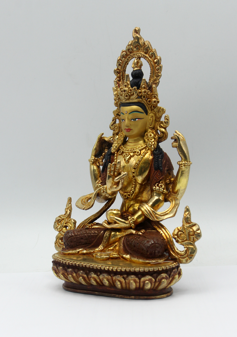 Partly Gold Plated Copper Prajnaparamita Statue 6.5"H (Pragya Paramita)