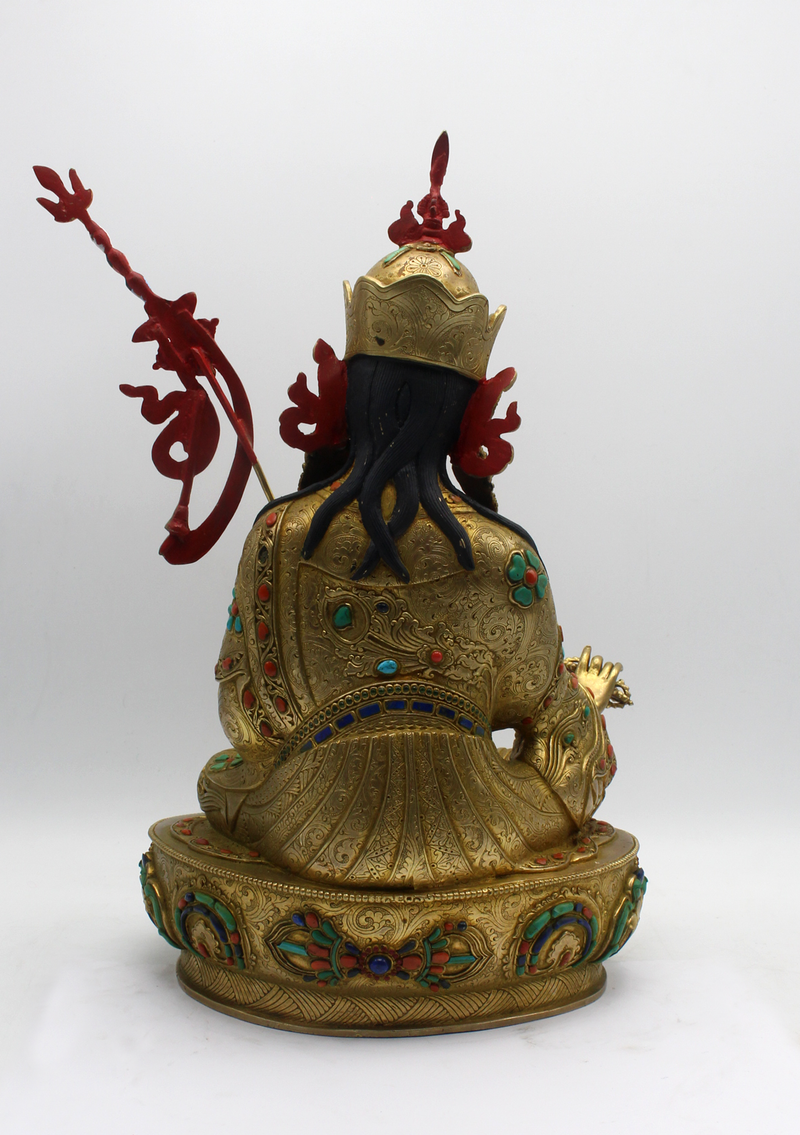 Masterpiece 24 K Gold Stone Inlaid Guru Padmasambhava Statue