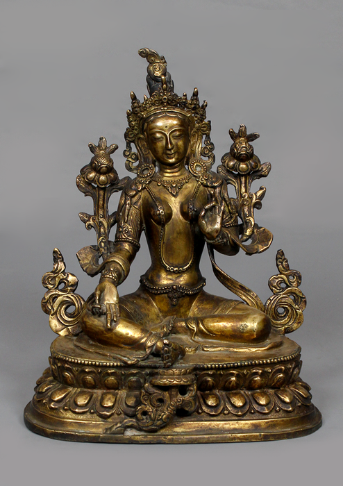 Antique Style Copper Green Tara Statue 9.25" H