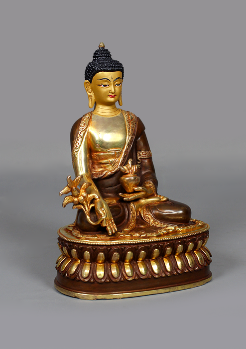Medicine Buddha Gold Gilted Seated on a Double Lotus 8.25"H