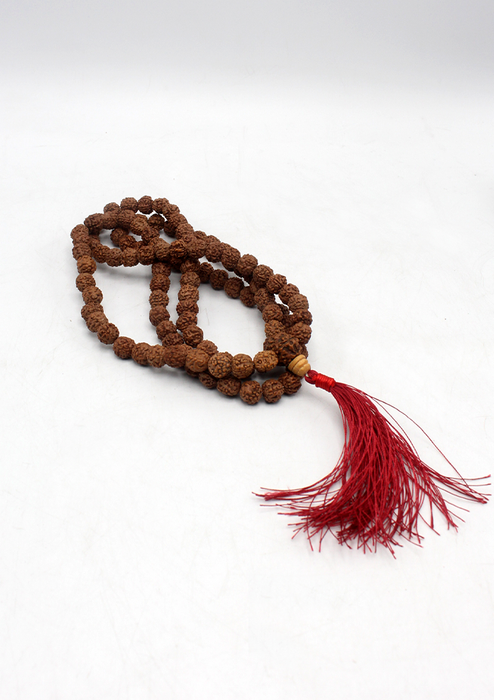 Rudraksha Beads Prayer Mala with Red Tassel