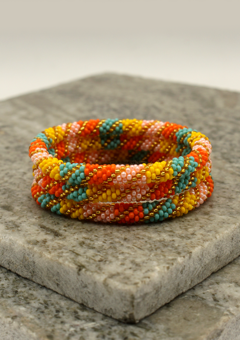 Yellow Orange stripes Roll  Beads Bracelet