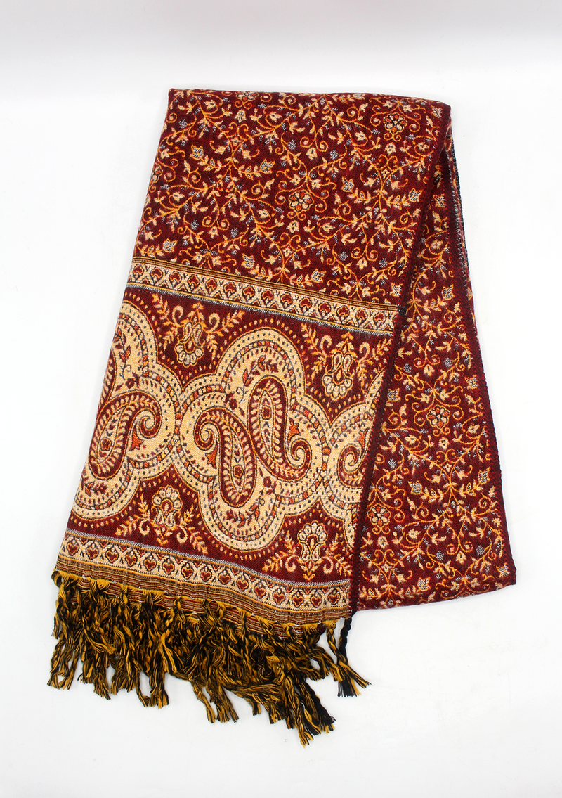 Hand loomed Mini Paisley Red Woolen Shawl