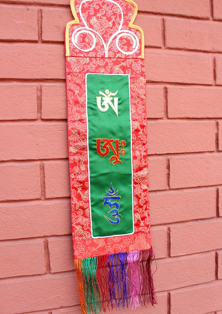 Buddhist Ritual Wall Hanging Banner Embroidered with Om Ah Hum
