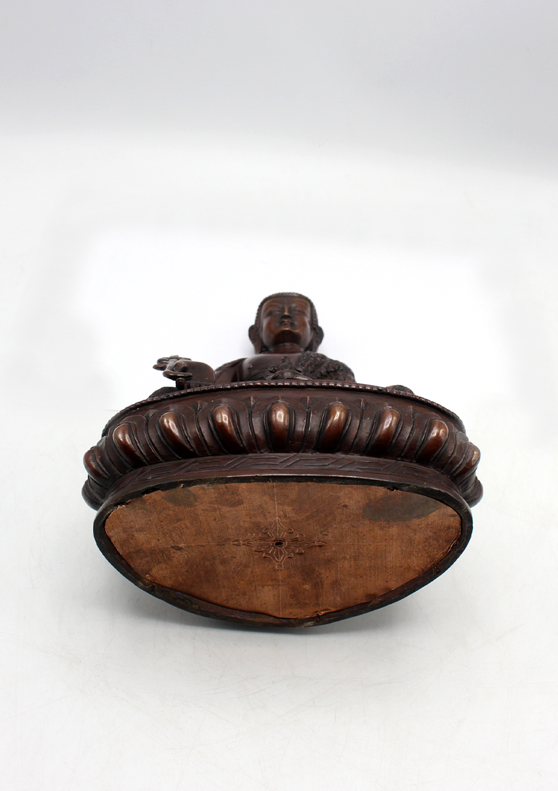 Copper Medicine Buddha Carved Statue 9" H