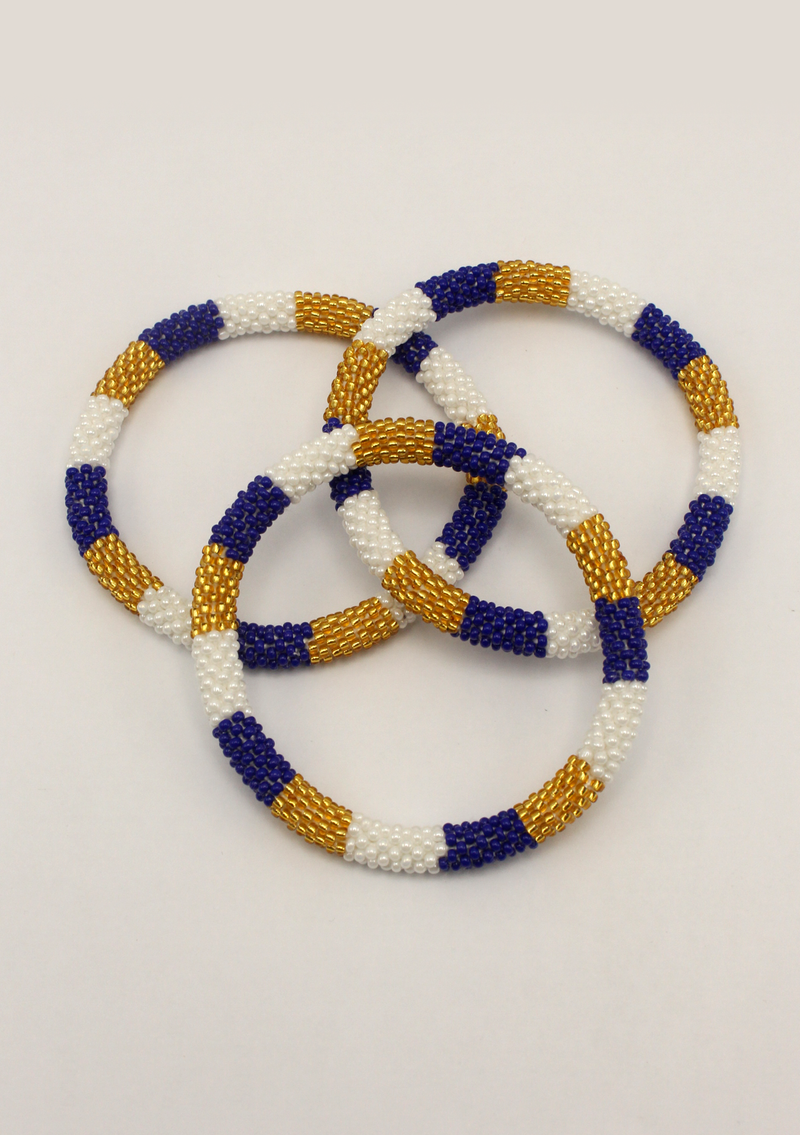 NEW 3 line Gold Blue White Beads Bracelet