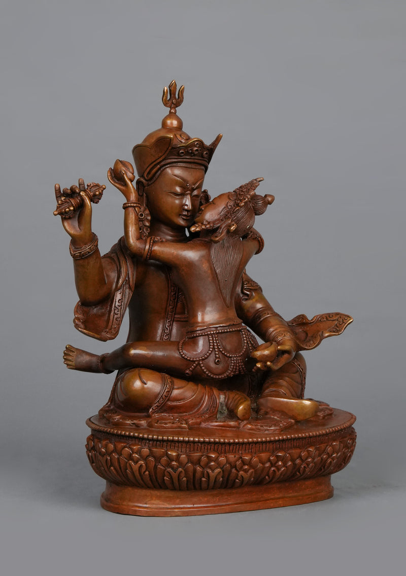 Oxidized Copper Guru Rinpoche Shakti Statue 9" H
