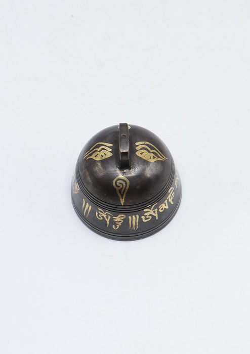 Buddha Eyes and Om Mani Mantra Painted Brass Bell