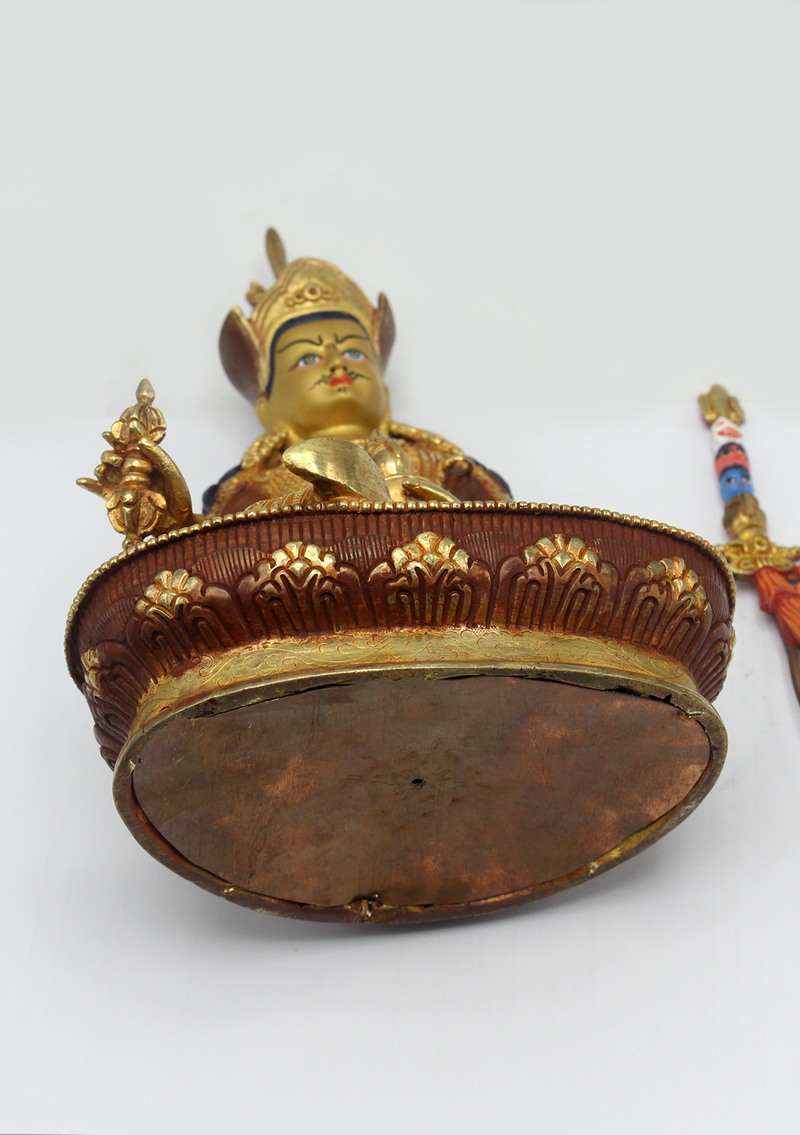 Partly Gold Plated Copper Guru Padmasambhava Statue 8.5"H