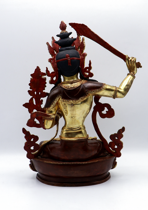 God of Wisdom 24 K Gold  Copper Manjushree Statue 13" H