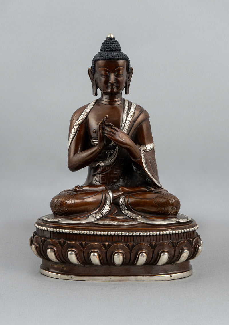 Silver Copper Vairochana Buddha Statue 8.75"H