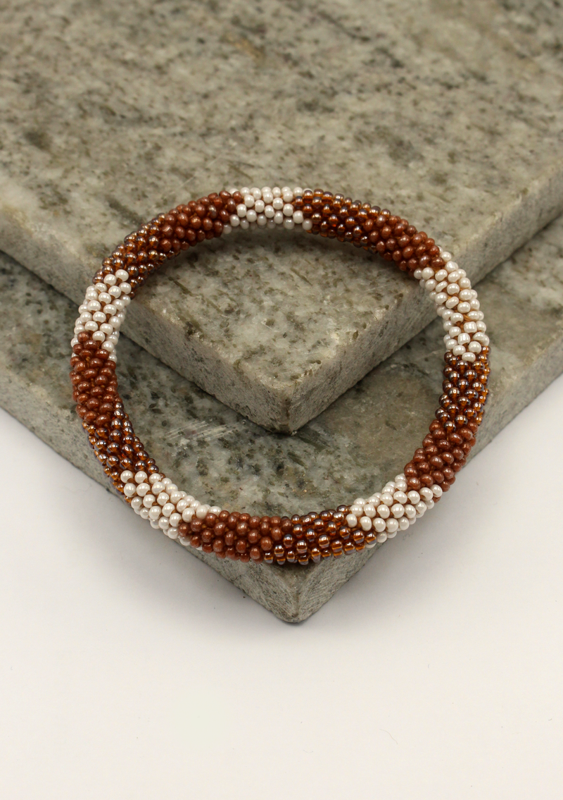 White Brown Roll Beads Bracelet