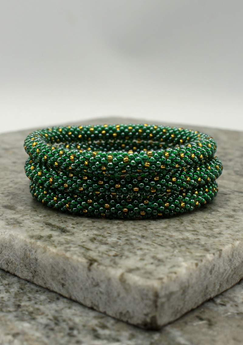 Green Gold Roll on Beads Bracelet