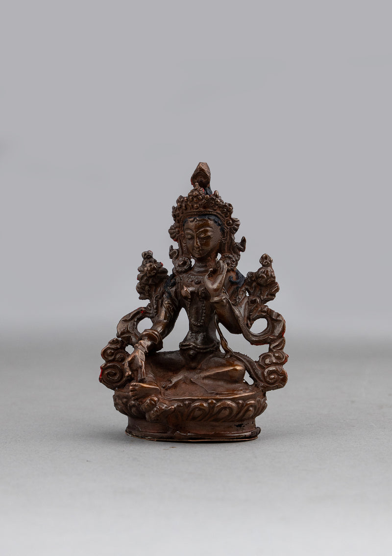 Copper Oxydized Green Tara Statue 3.5" H