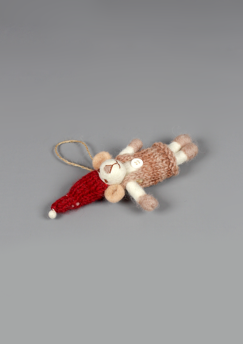 Felt Mouse Hanging Decoration with Knitted Outfit & Hat – Fair Trade Handmade
