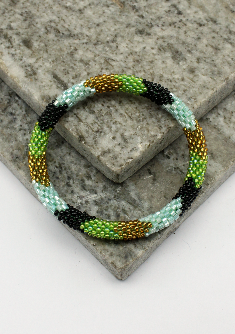 Blue Gold Stripe Reef Roll on Beads Bracelet