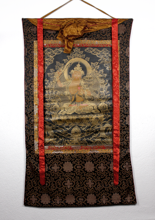 Manjushree Black and Gold Brocade Thangka Painting