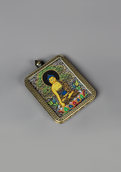 Shakyamuni Buddha Hand Painted Mini Thangka Amulet Pendant