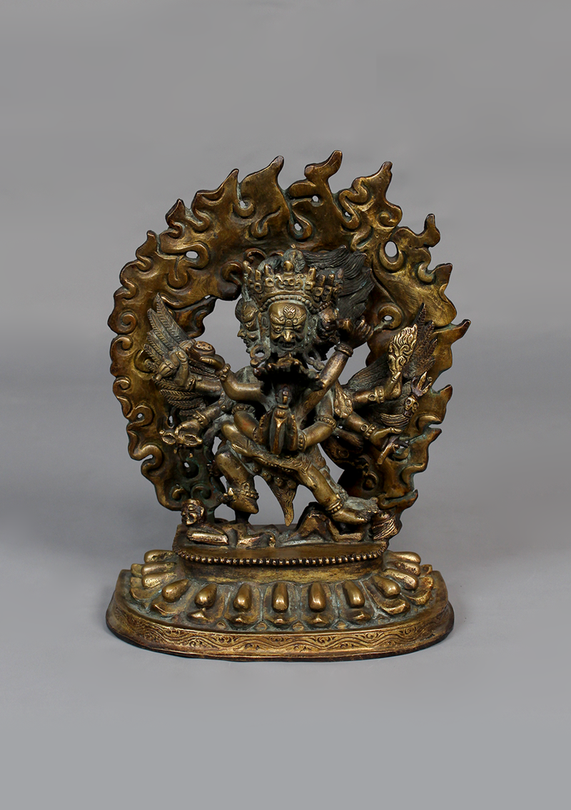 Antique Copper Vajrakilaya Guardian Statue 7"H
