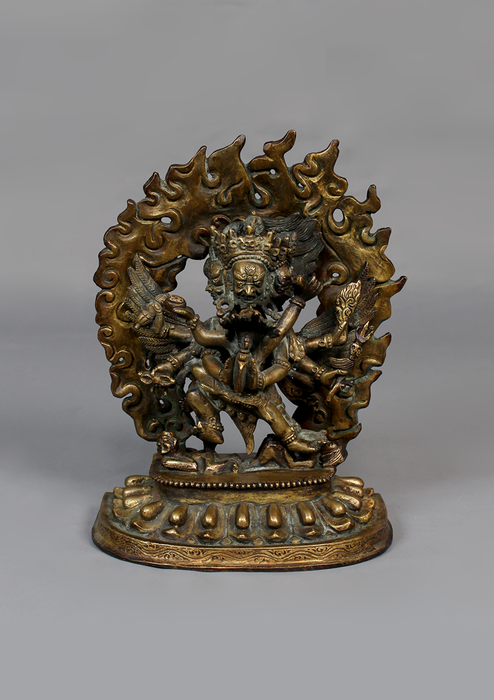 Antique Copper Vajrakilaya Guardian Statue 7"H