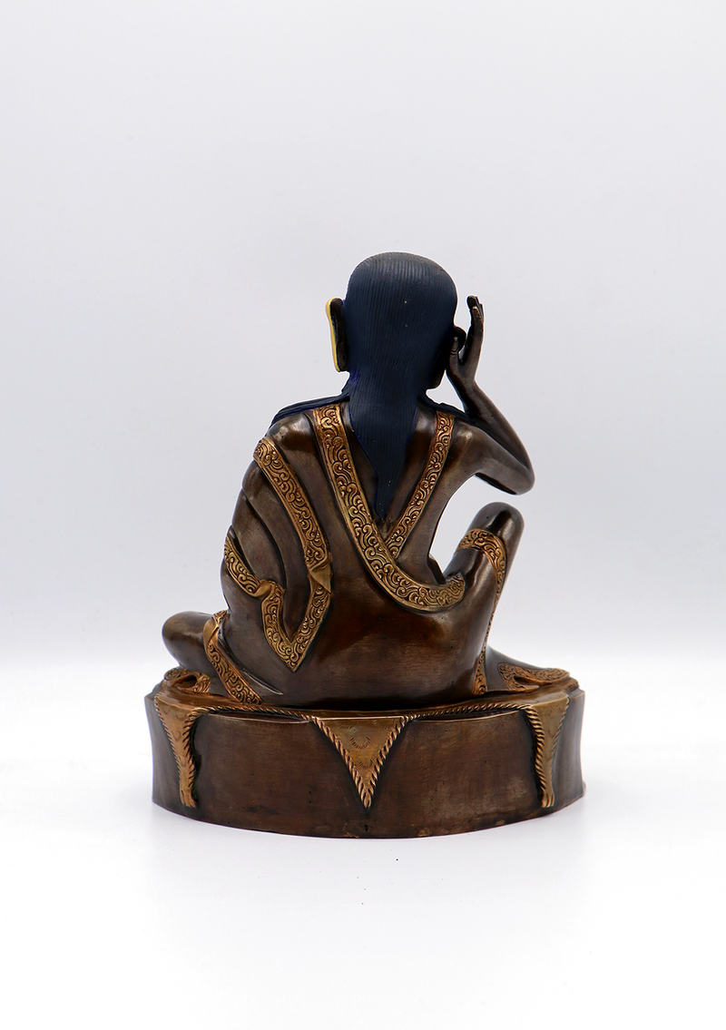 Gold Face Painted Copper Milarepa Statue 7.5"H