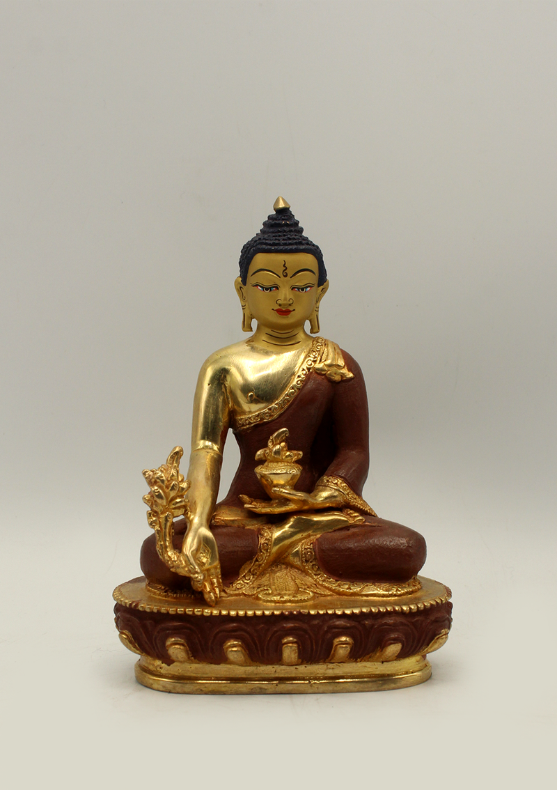 Partly Gold Plated Medicine Buddha Statue 5"H