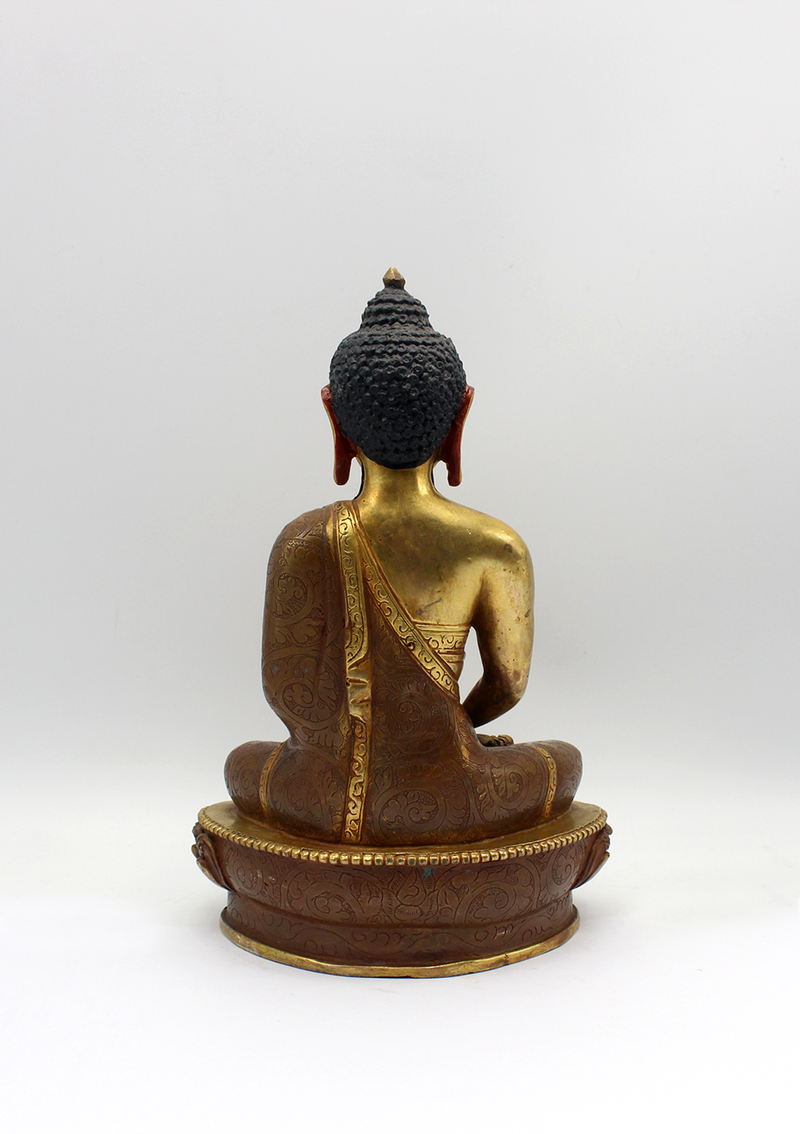 Partly Gold Plated Copper Amitabha Buddha Statue 8" H