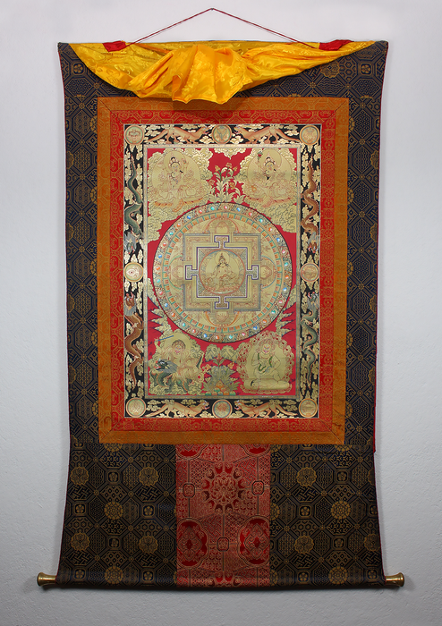 Dzambhala Mandala Khadi Brocade Thangka Painting