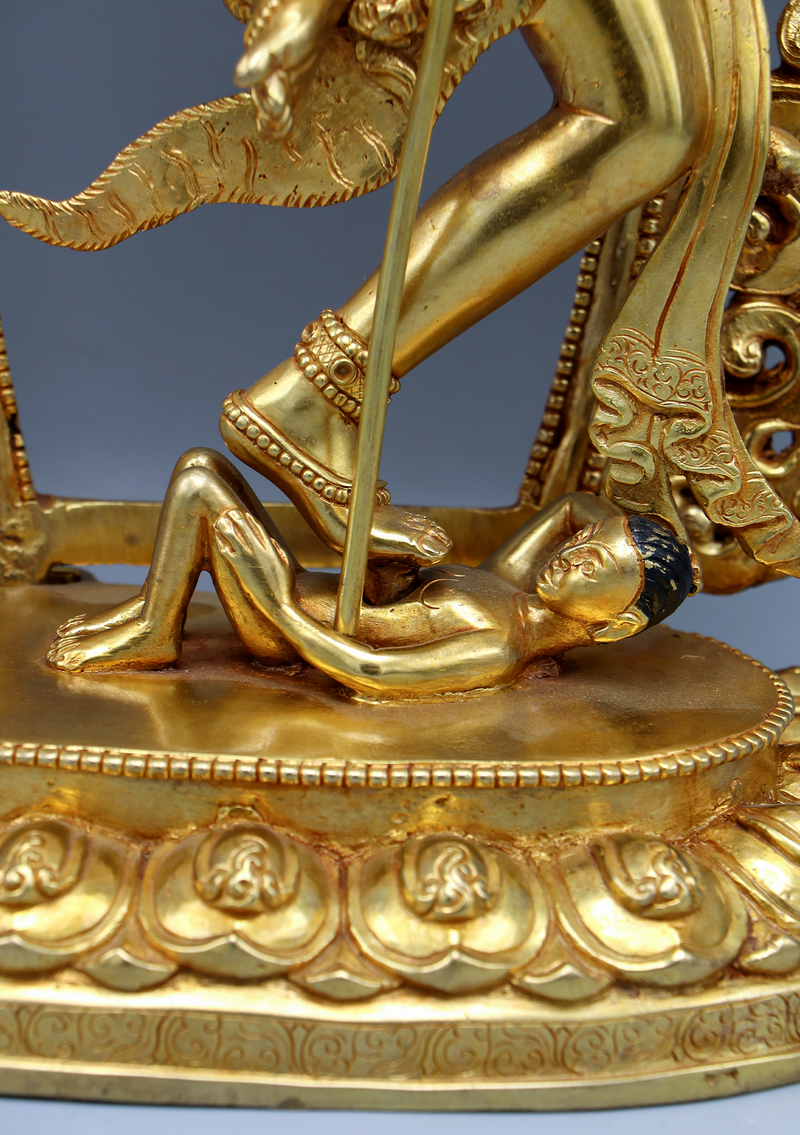 Fully Gold Plated Simhamukha Statue 13.5"H