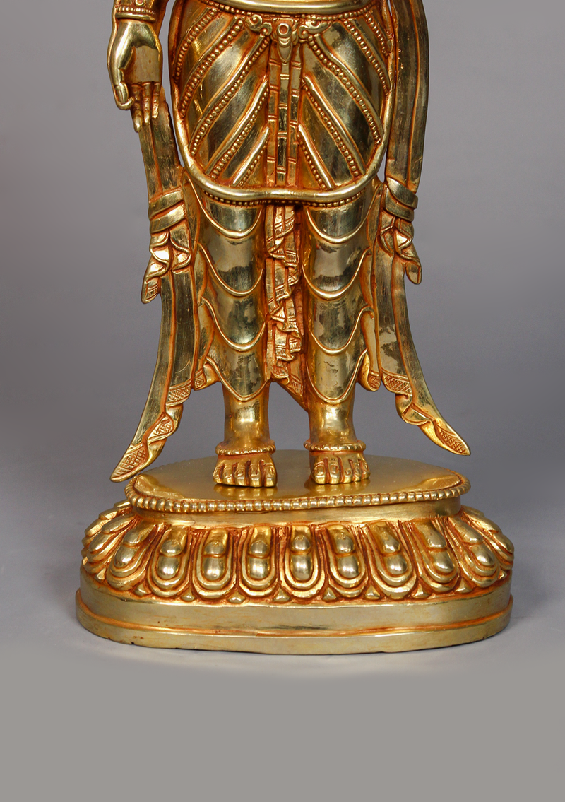 Fully Gold Plated Standing Tara Statue 13" H