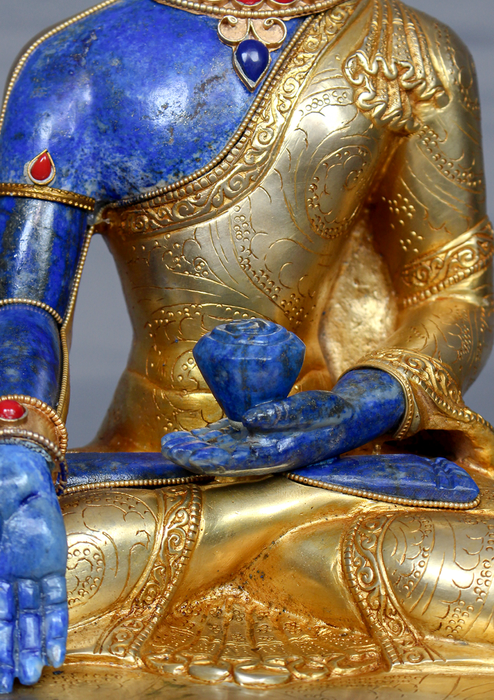 Lapis Lazuli Gold Plated Medicine Buddha Statue 12" H