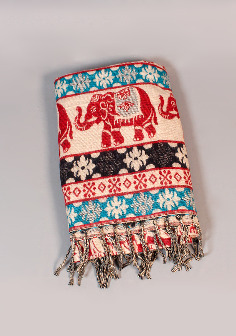 Handloomed Elephant Pattern Woolen Shawl - Himangi
