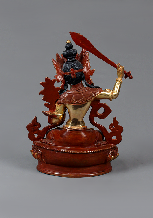 Manjushree Partly Gold Plated Statue 7" H