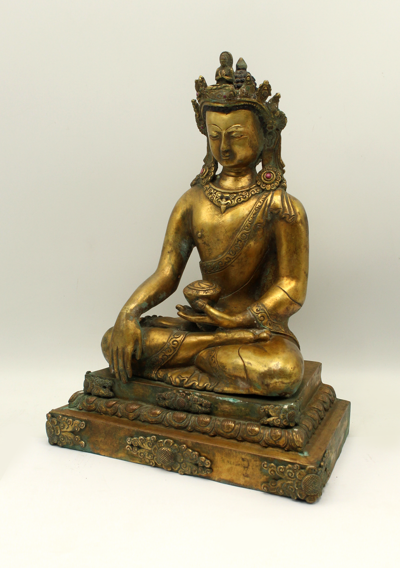 Antique Gilted Crown Buddha Statue 11" H