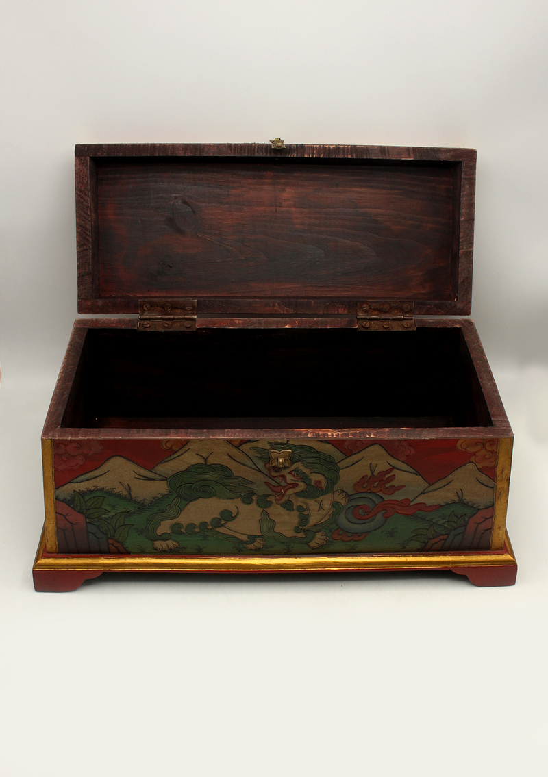 Handpainted Tibetan Snow Lion Wooden Box- Exra Large