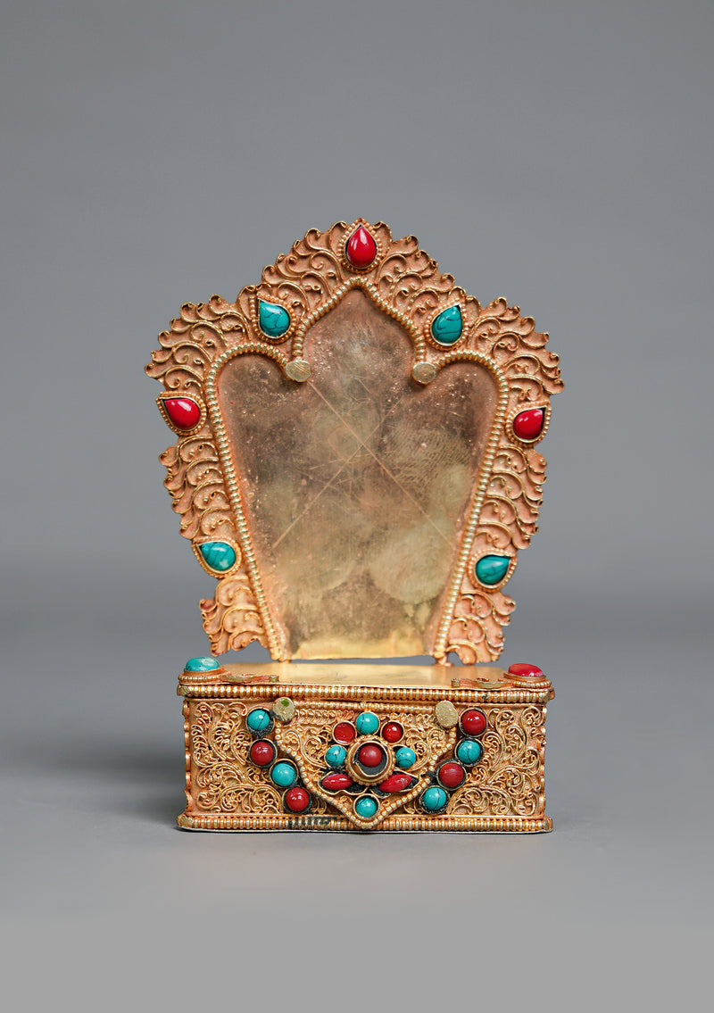Handpainted Guru Padmasambhava Statue with Stone-Inlaid Throne