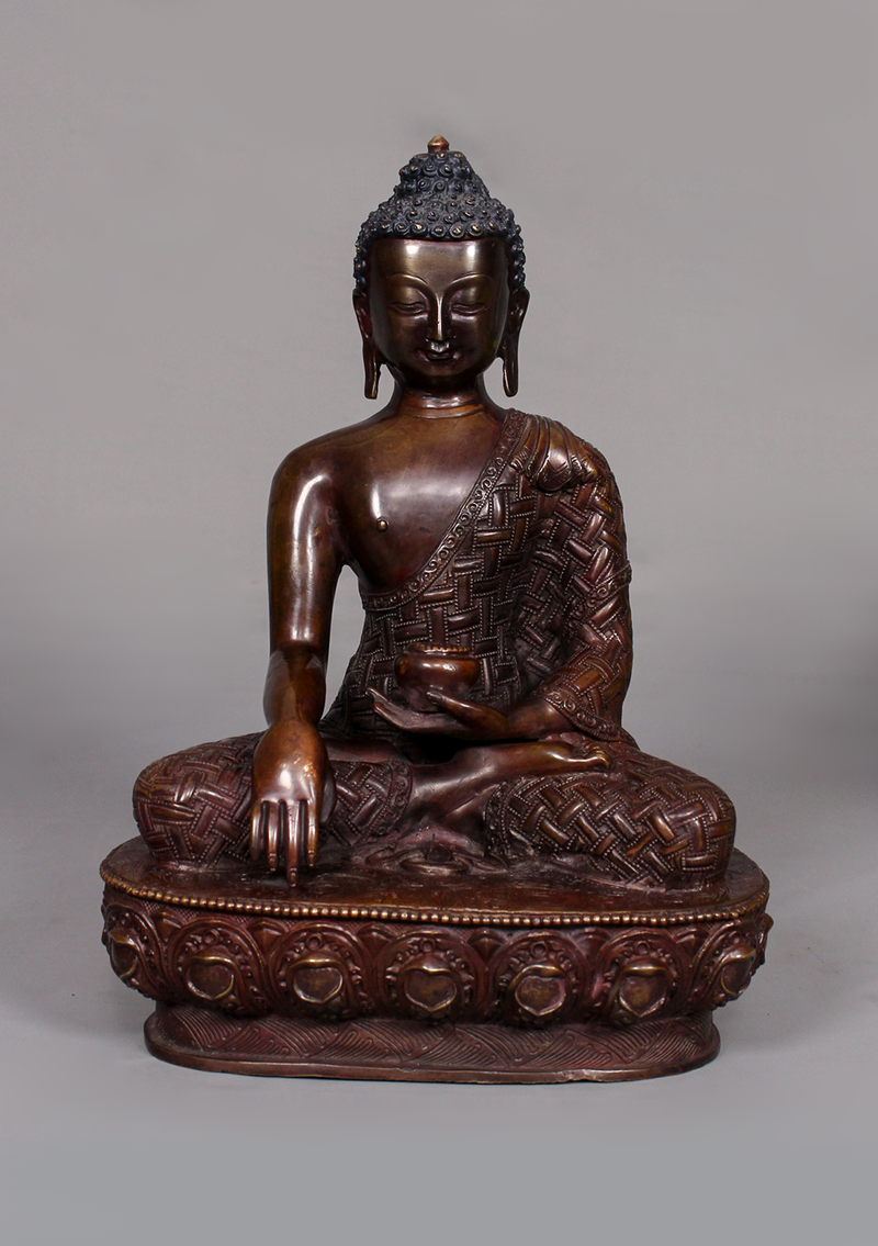 Copper Oxidized Shakyamuni Statue with Dorjee Carving 11" H